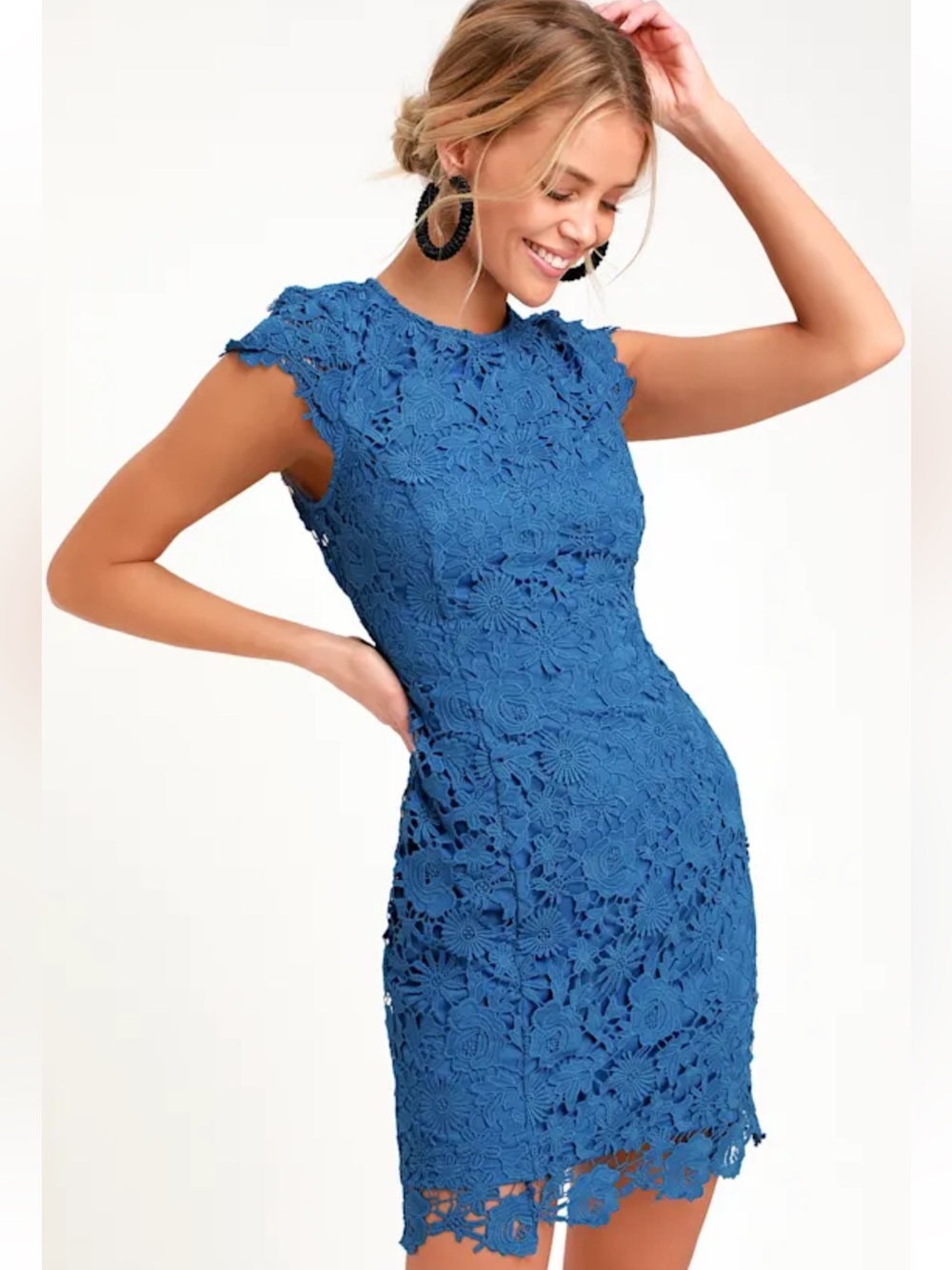 NWT Lulus Romance Language Blue Backless Lace Dress